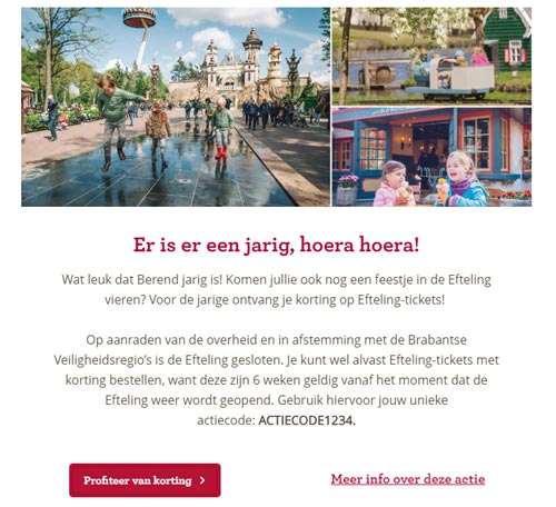 Voorbeeldmail van Efteling met personalisatie