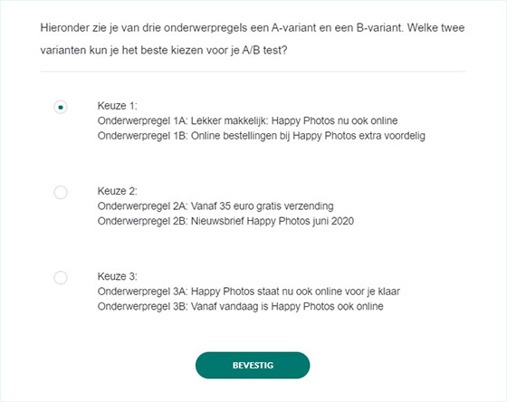 Spotler Thuiswinkel.org e-learning voorbeeld toetsende vraag