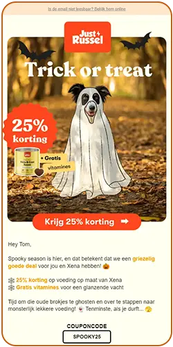 Full view of the Halloween email by Just Russel