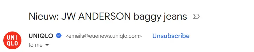 Onderwerpregel in de e-mail van Uniqlo