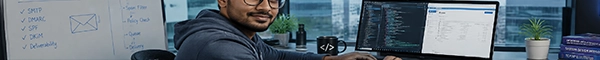 Guy smiling behind his laptop