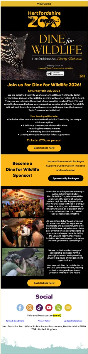Hertfordshire Zoo Dine for Wildlife Invitation