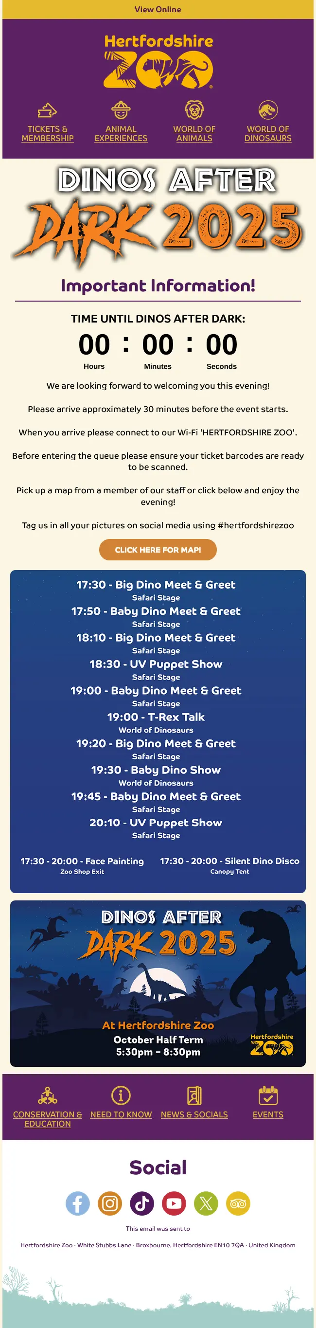 Dinos after Dark event details email