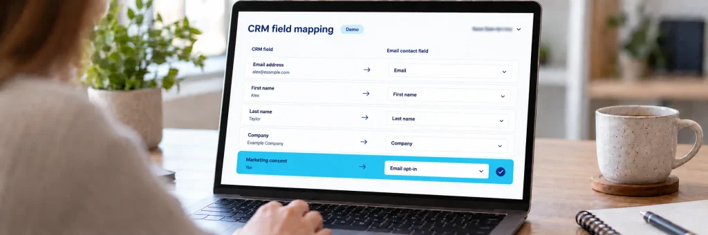 Field mapping between a CRM and an email marketing platform, including consent status