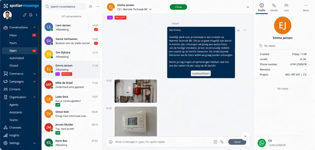 A mockup of how Kemkens manages service appointments via WhatsApp.